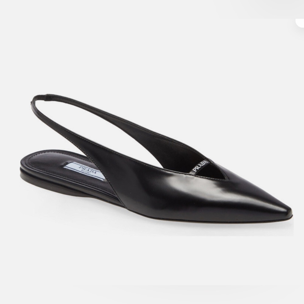 Prada Black Slingback Pointy Toe Flat Sandal Size 37